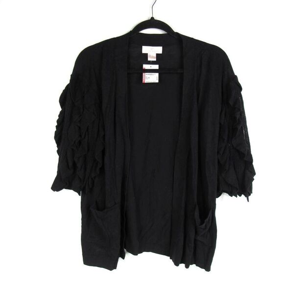 Rachel Parcell Ruffle Short Sleeve Cardigan in Black SZ S - Picture 3 of 7